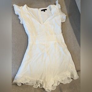 White V-Neck Ruffled Sleeve Dress